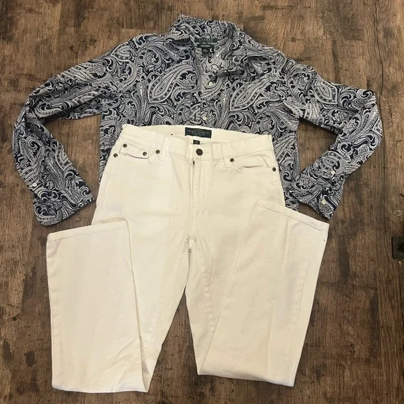 LRL Lauren Jeans Co. Ralph Lauren White Straight Leg Jeans Size 4P - Picture 8 of 9